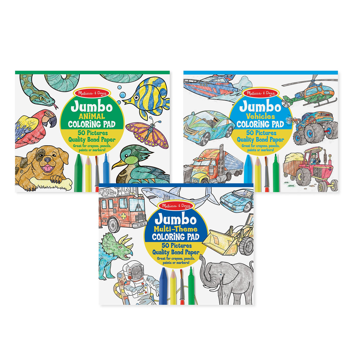 Coloring Pad 3-Pack: Animals, Vehicles, Multi-Theme A8