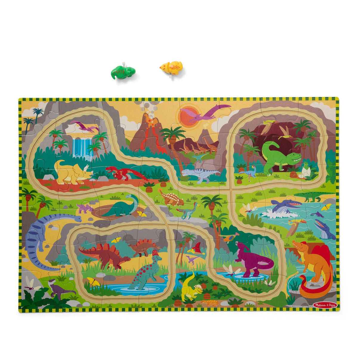 Dinosaur Adventure Tracks Floor Puzzle – 48 Pieces + 2 Wind-Up Dinosaurs N2