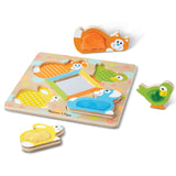 First Play Wooden Touch and Feel Puzzle Peek-a-Boo Pets With Mirror I9
