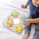 First Play Wooden Touch and Feel Puzzle Peek-a-Boo Pets With Mirror I9