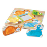 First Play Wooden Touch and Feel Puzzle Peek-a-Boo Pets With Mirror I9