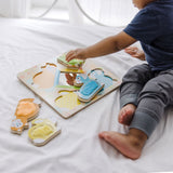 First Play Wooden Touch and Feel Puzzle Peek-a-Boo Pets With Mirror I9