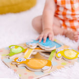 First Play Wooden Touch and Feel Puzzle Peek-a-Boo Pets With Mirror I9