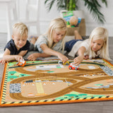Round the Construction Zone Work Site Rug & Vehicle Set R1