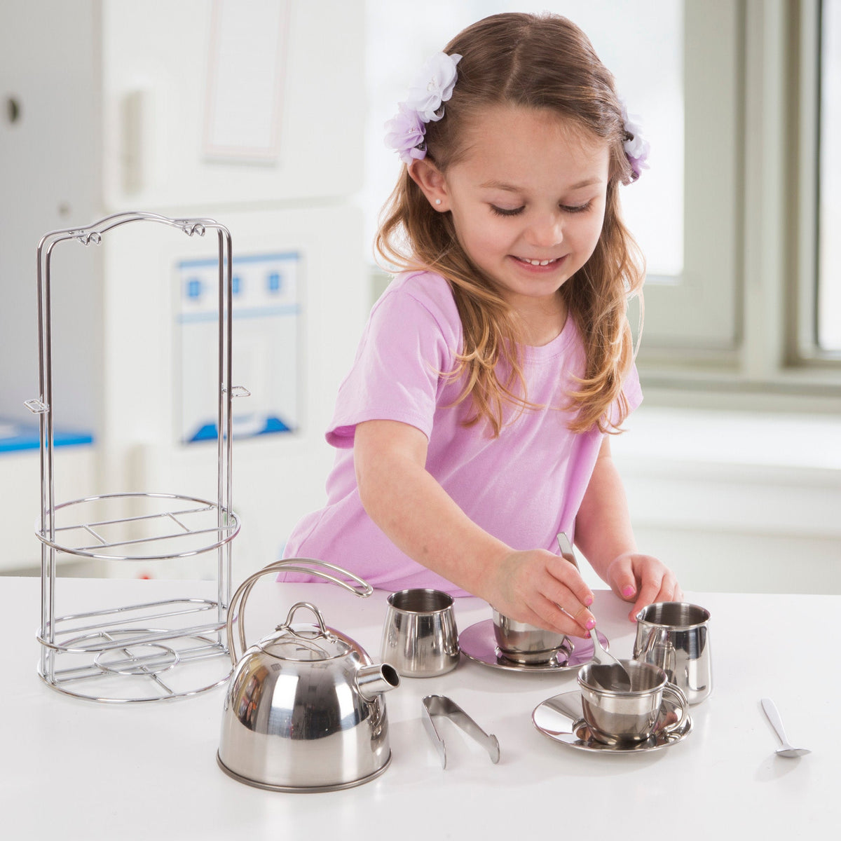 Stainless Steel Tea Set with Storage Stand Y0