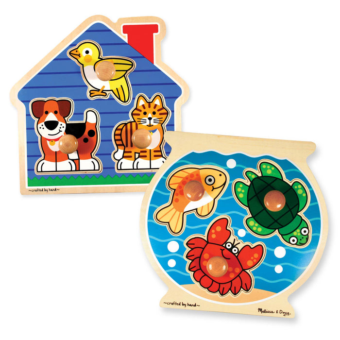 Wooden Jumbo Peg Puzzle 2-Pack: Fish Bowl, House Pets Z9