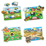 Wooden Peg Puzzle 4-Pack – Vehicles, Farm, Safari, Pets E1