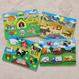 Wooden Peg Puzzle 4-Pack – Vehicles, Farm, Safari, Pets E1