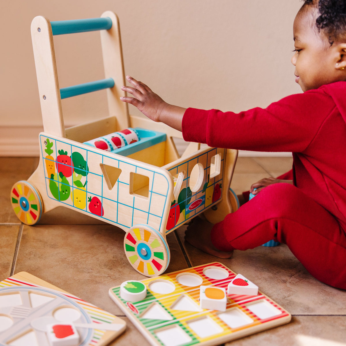 Wooden Shape Sorting Grocery Cart A2