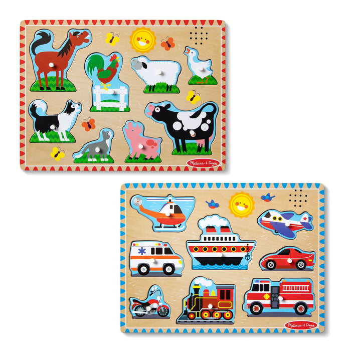 Wooden Sound Puzzle 2-Pack – Farm Animals, Vehicles L3